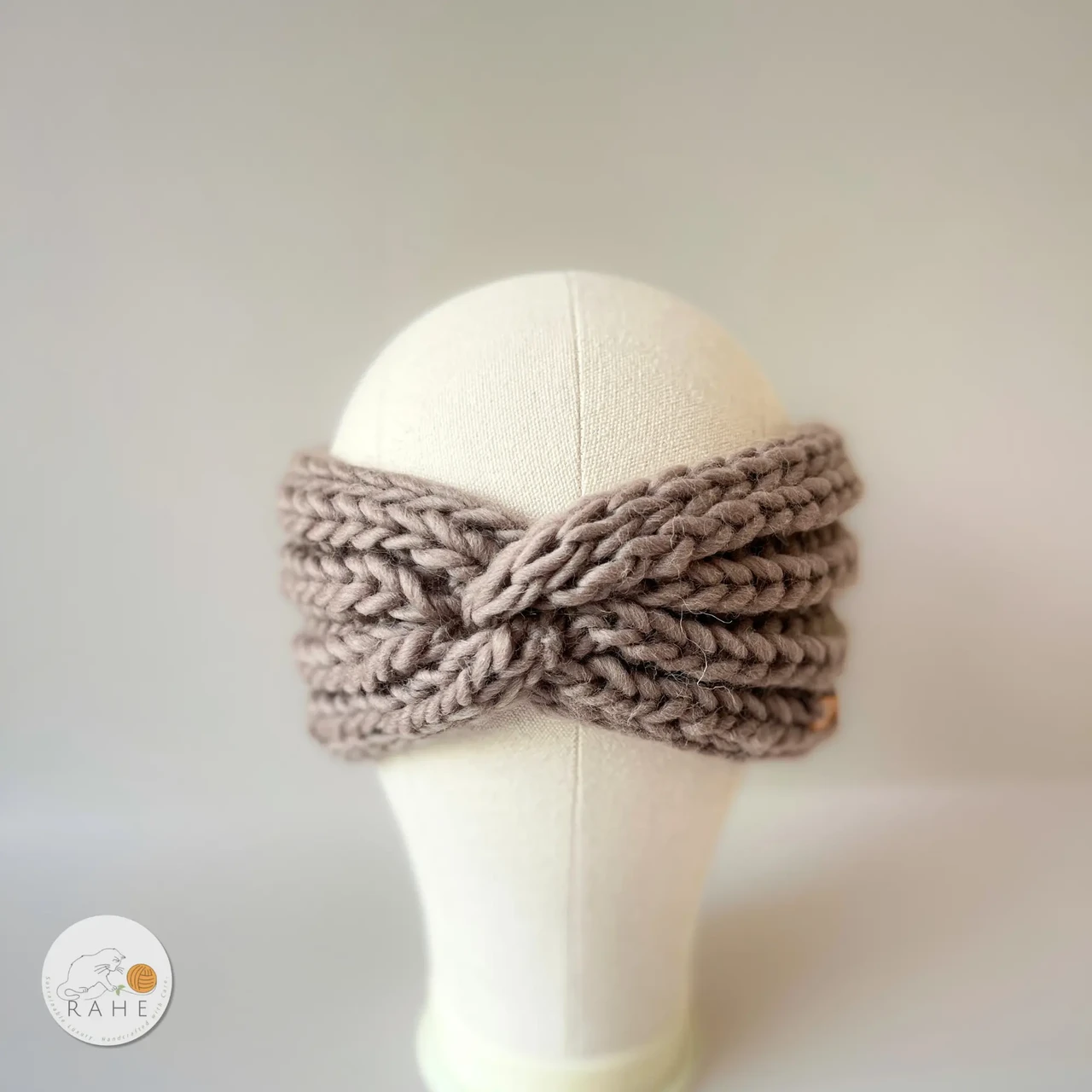 Soft Chunky Knit Wool Headband, Hand-Knit Ear Warmer - Khaki  display picture 1